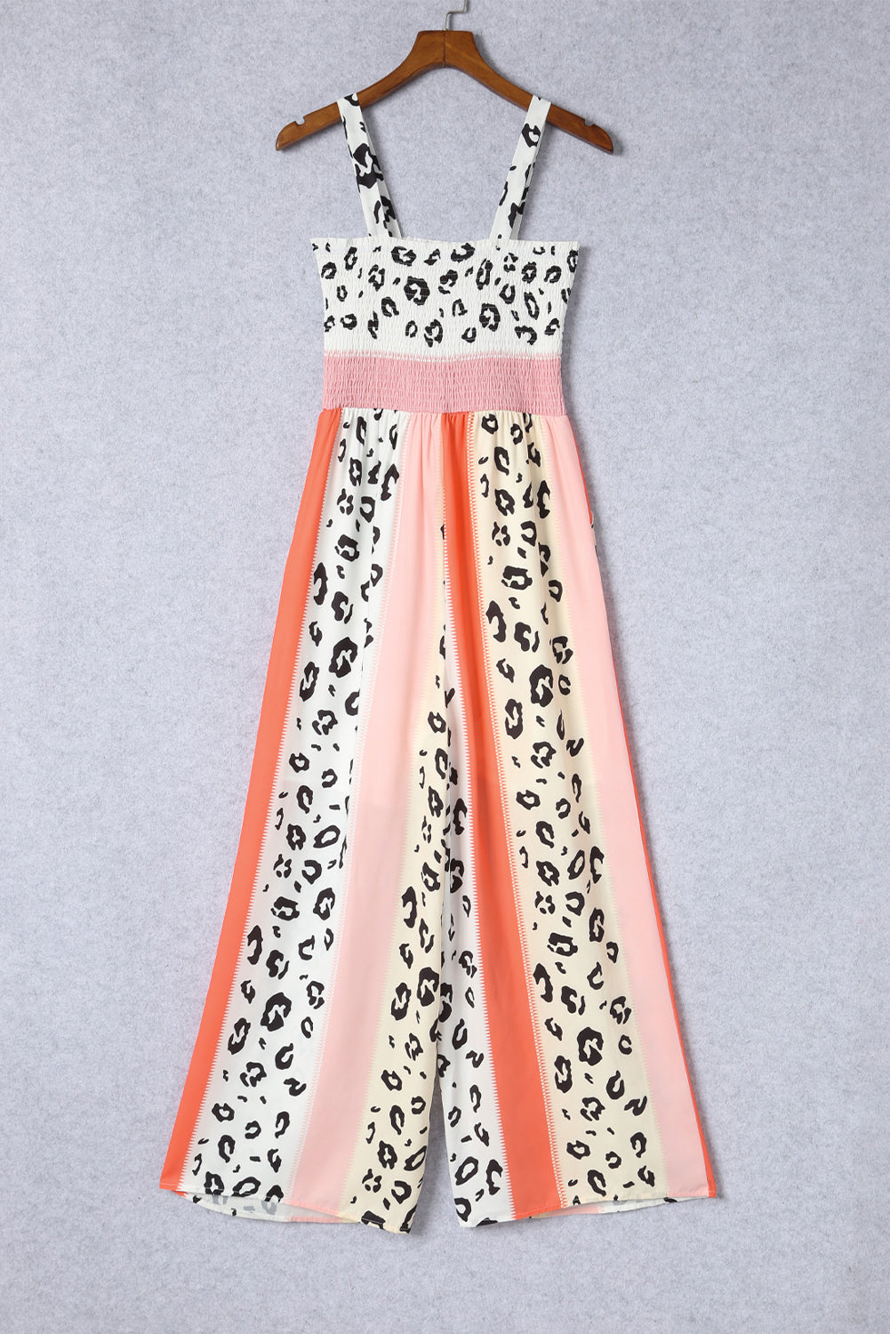 Pink Leopard Color Block Patchwork Strap Jumpsuit