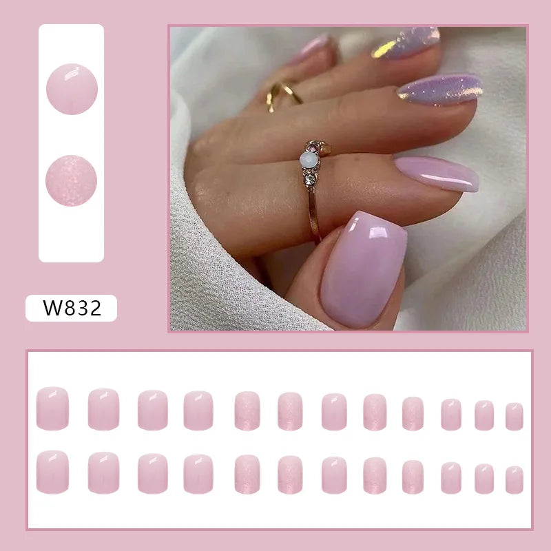 White Lips 24 Pcs Press on Nails Pink Gradient Fake Nails Glossy Artificial Finger Manicure Reusable False Nails for Women. Med Spa Nails. Aesthetic Nurse Nails