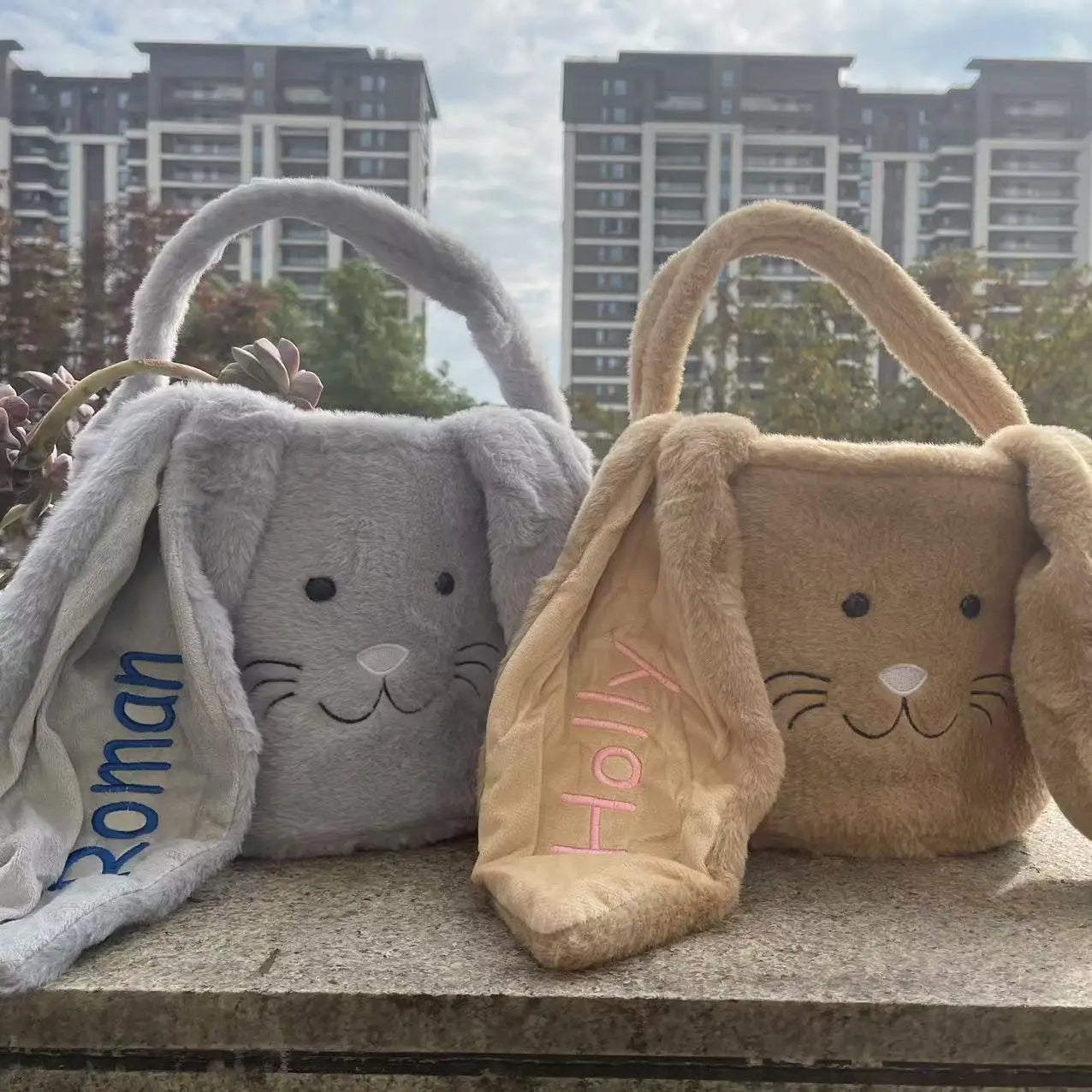 Personalized Easter Egg Hunt Basket for Kids - Custom Name Bunny Easter Gift Bag for Boys Girls Baby First 1st Easter