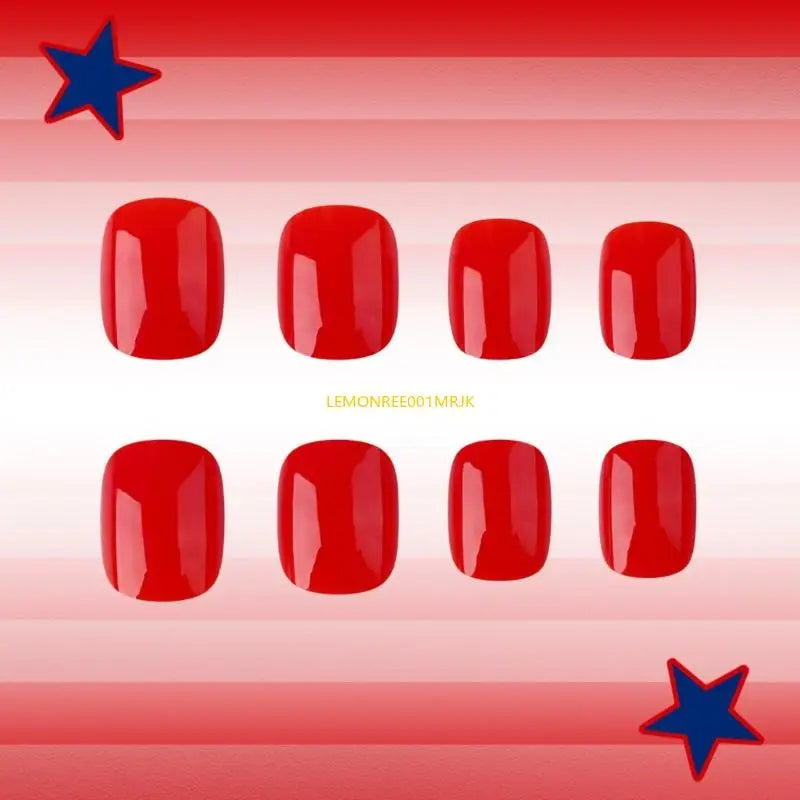 M4YA 24 Pcs Independence Day False Star Artificial 4th of July Full Cover on Short Oval Press On