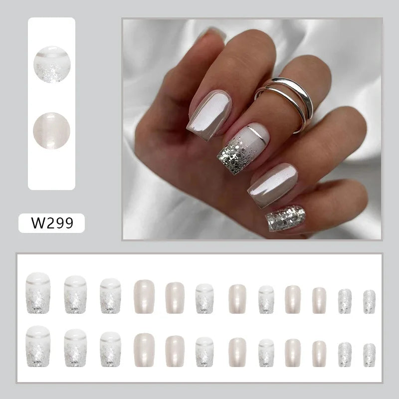 White Lips 24 Pcs Press on Nails Pink Gradient Fake Nails Glossy Artificial Finger Manicure Reusable False Nails for Women. Med Spa Nails. Aesthetic Nurse Nails