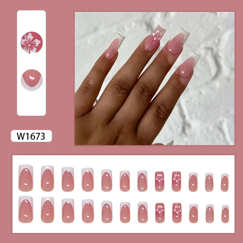 White Lips 24 Pcs Press on Nails Pink Gradient Fake Nails Glossy Artificial Finger Manicure Reusable False Nails for Women. Med Spa Nails. Aesthetic Nurse Nails