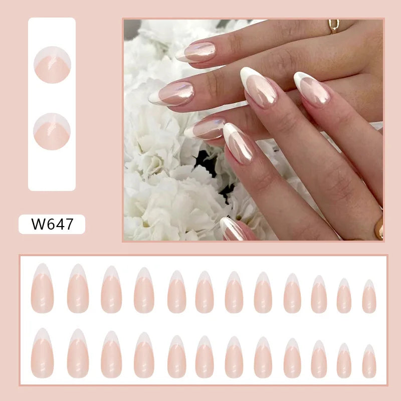 White Lips 24 Pcs Press on Nails Pink Gradient Fake Nails Glossy Artificial Finger Manicure Reusable False Nails for Women. Med Spa Nails. Aesthetic Nurse Nails