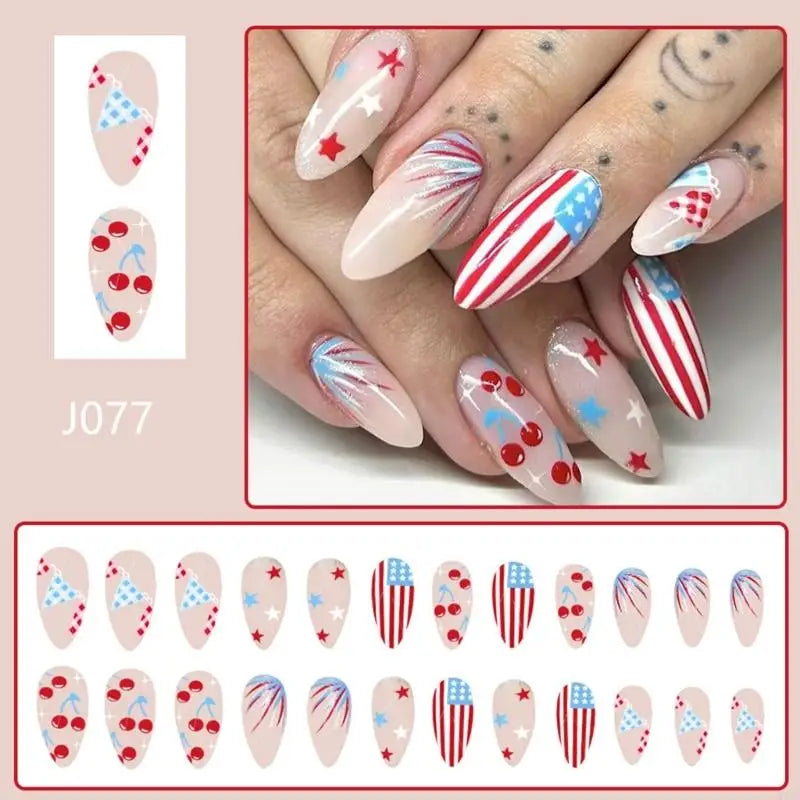 Q1FB 24x 4th of July Press On Full Cover on Almond False