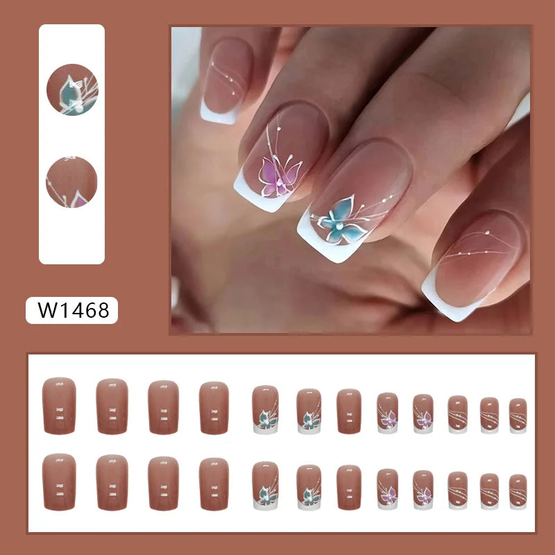 White Lips 24 Pcs Press on Nails Pink Gradient Fake Nails Glossy Artificial Finger Manicure Reusable False Nails for Women. Med Spa Nails. Aesthetic Nurse Nails