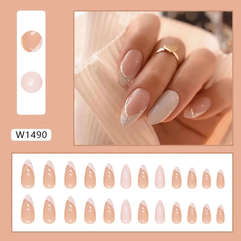 White Lips 24 Pcs Press on Nails Pink Gradient Fake Nails Glossy Artificial Finger Manicure Reusable False Nails for Women. Med Spa Nails. Aesthetic Nurse Nails