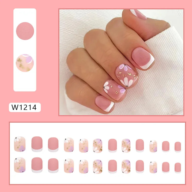 White Lips 24 Pcs Press on Nails Pink Gradient Fake Nails Glossy Artificial Finger Manicure Reusable False Nails for Women. Med Spa Nails. Aesthetic Nurse Nails