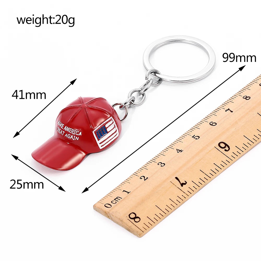 Trump Red Hat Pendant Keychain American Flag Hat Make America Great Again Metal Key Chain for Men Mesh Cap Car Key Ring Jewelry