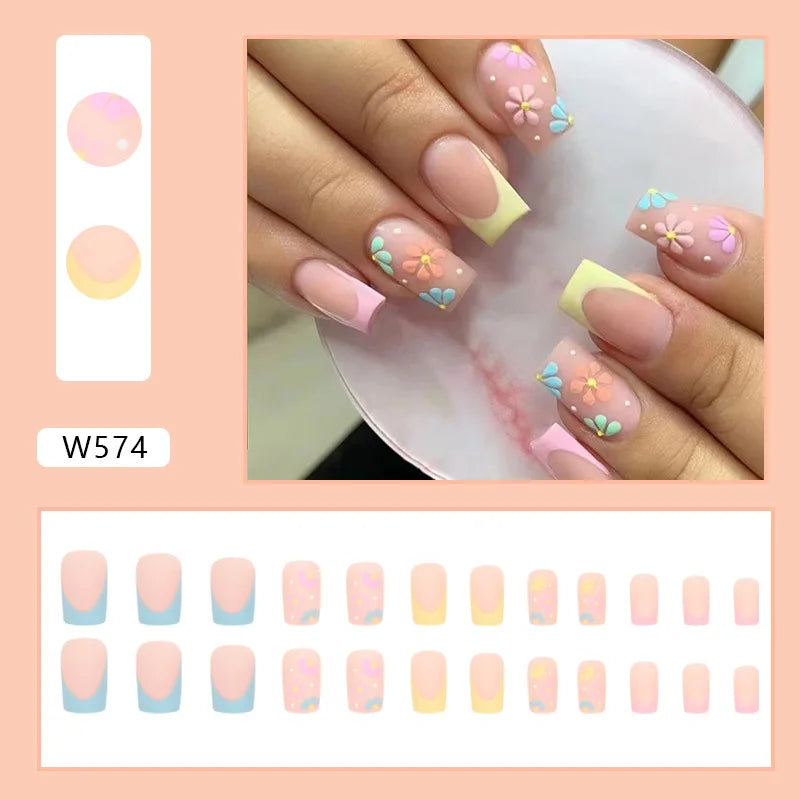 White Lips 24 Pcs Press on Nails Pink Gradient Fake Nails Glossy Artificial Finger Manicure Reusable False Nails for Women. Med Spa Nails. Aesthetic Nurse Nails