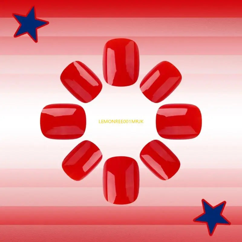 M4YA 24 Pcs Independence Day False Star Artificial 4th of July Full Cover on Short Oval Press On