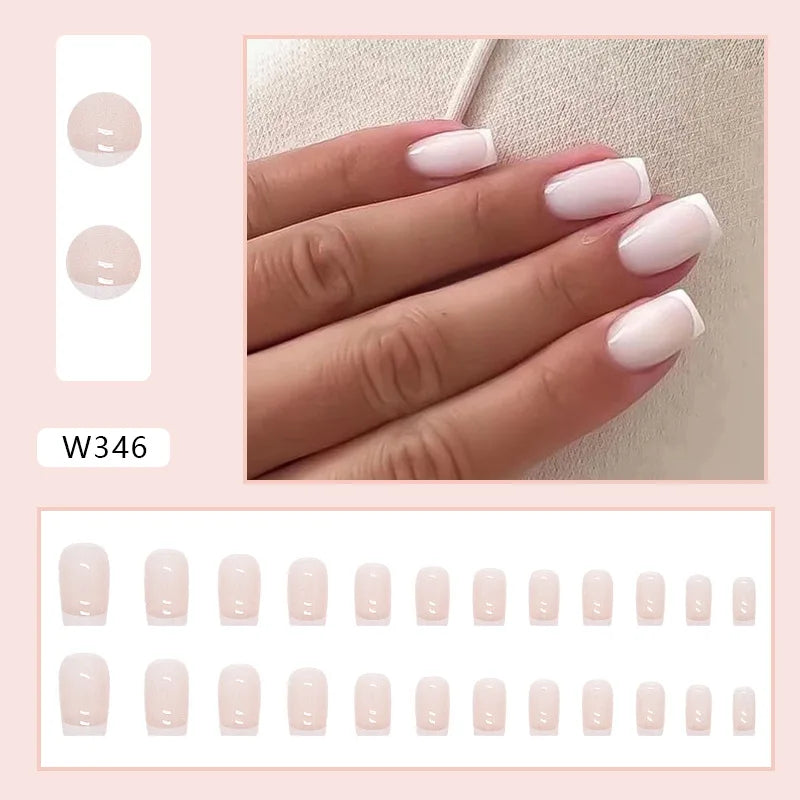 White Lips 24 Pcs Press on Nails Pink Gradient Fake Nails Glossy Artificial Finger Manicure Reusable False Nails for Women. Med Spa Nails. Aesthetic Nurse Nails