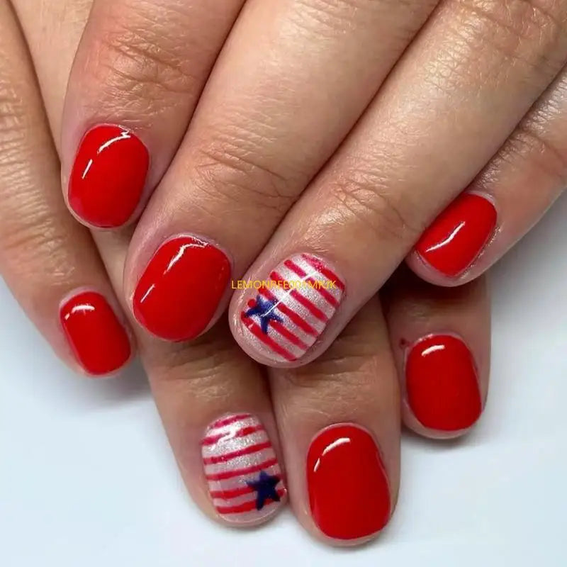 M4YA 24 Pcs Independence Day False Star Artificial 4th of July Full Cover on Short Oval Press On