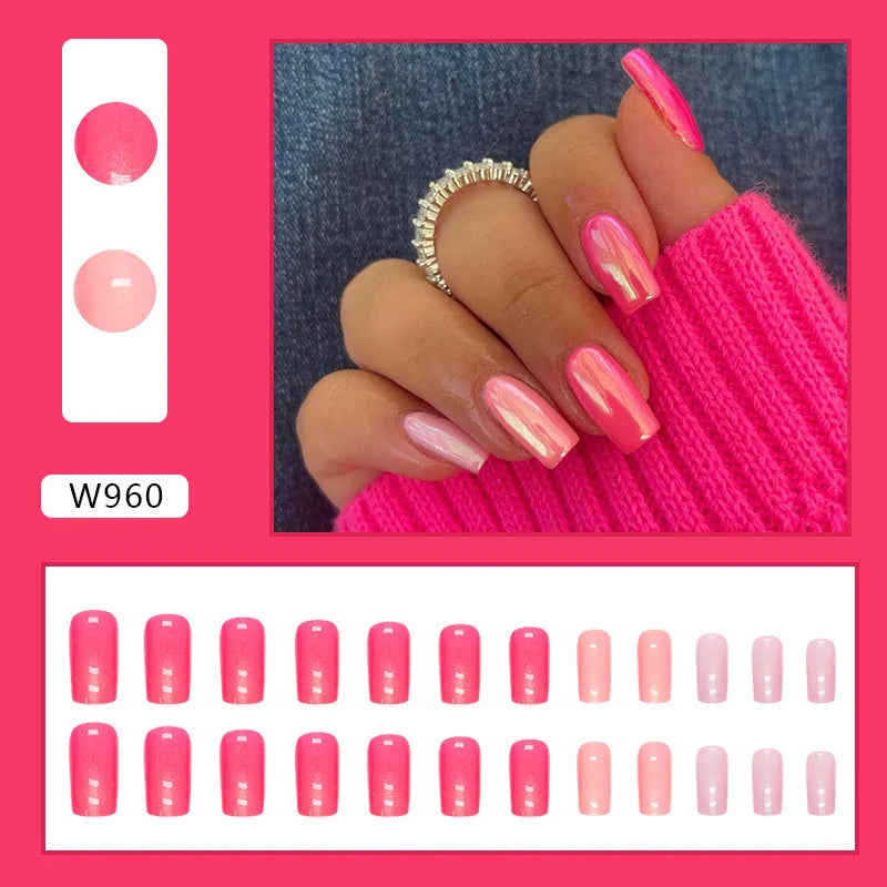 White Lips 24 Pcs Press on Nails Pink Gradient Fake Nails Glossy Artificial Finger Manicure Reusable False Nails for Women. Med Spa Nails. Aesthetic Nurse Nails