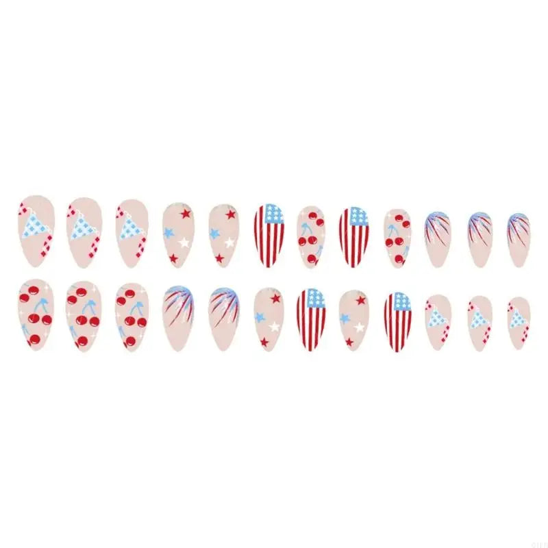 Q1FB 24x 4th of July Press On Full Cover on Almond False