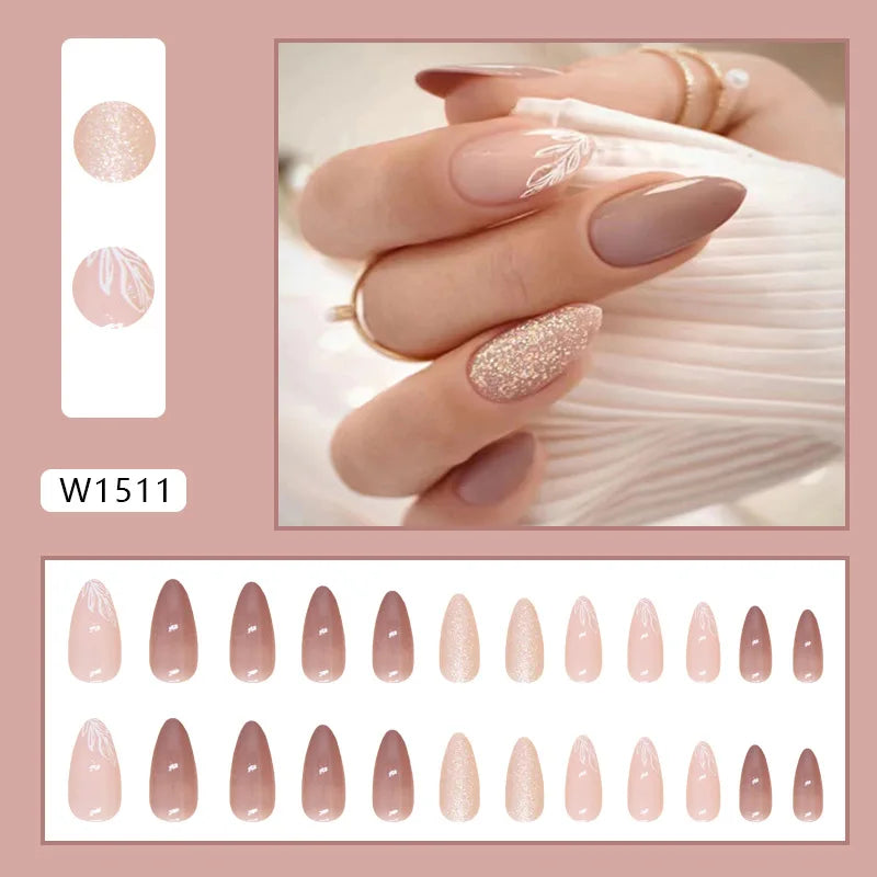 White Lips 24 Pcs Press on Nails Pink Gradient Fake Nails Glossy Artificial Finger Manicure Reusable False Nails for Women. Med Spa Nails. Aesthetic Nurse Nails