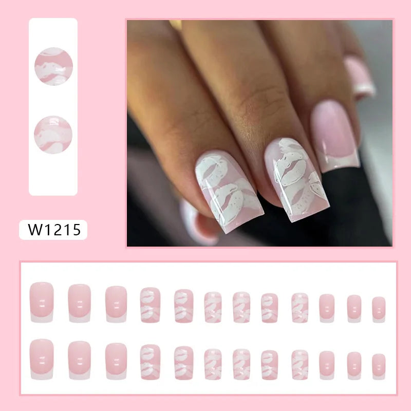 White Lips 24 Pcs Press on Nails Pink Gradient Fake Nails Glossy Artificial Finger Manicure Reusable False Nails for Women. Med Spa Nails. Aesthetic Nurse Nails