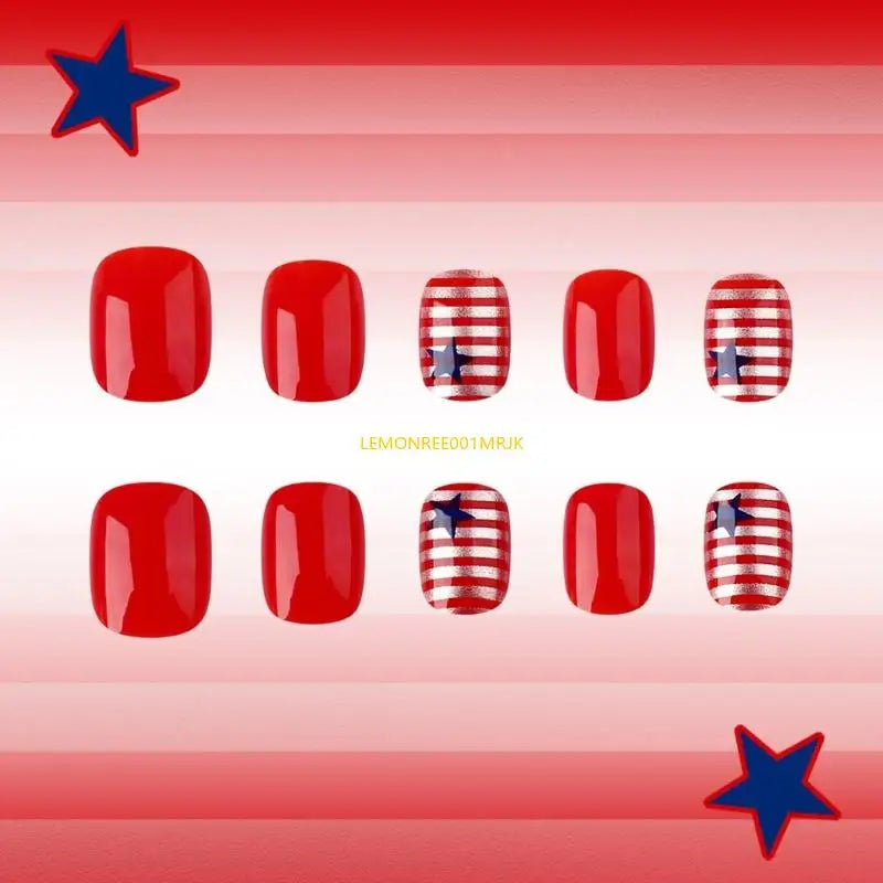 M4YA 24 Pcs Independence Day False Star Artificial 4th of July Full Cover on Short Oval Press On