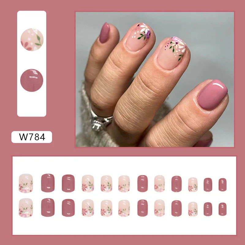 White Lips 24 Pcs Press on Nails Pink Gradient Fake Nails Glossy Artificial Finger Manicure Reusable False Nails for Women. Med Spa Nails. Aesthetic Nurse Nails