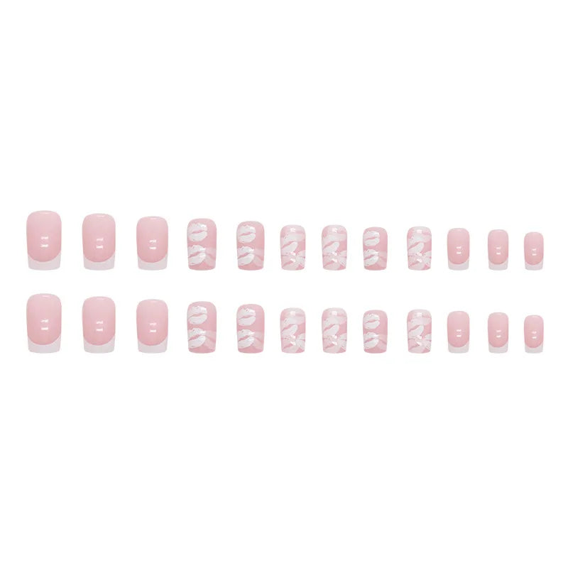 White Lips 24 Pcs Press on Nails Pink Gradient Fake Nails Glossy Artificial Finger Manicure Reusable False Nails for Women. Med Spa Nails. Aesthetic Nurse Nails