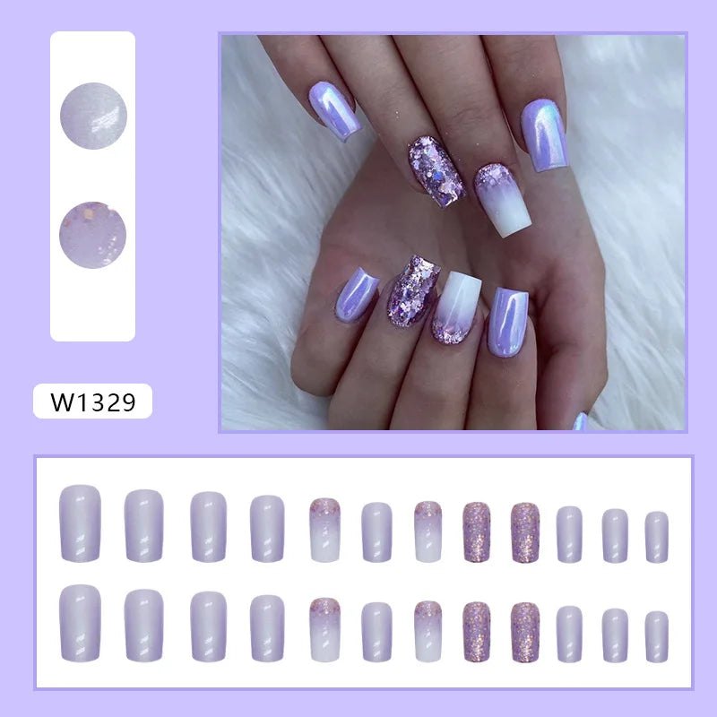 White Lips 24 Pcs Press on Nails Pink Gradient Fake Nails Glossy Artificial Finger Manicure Reusable False Nails for Women. Med Spa Nails. Aesthetic Nurse Nails