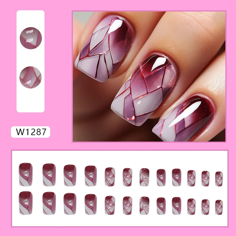 White Lips 24 Pcs Press on Nails Pink Gradient Fake Nails Glossy Artificial Finger Manicure Reusable False Nails for Women. Med Spa Nails. Aesthetic Nurse Nails