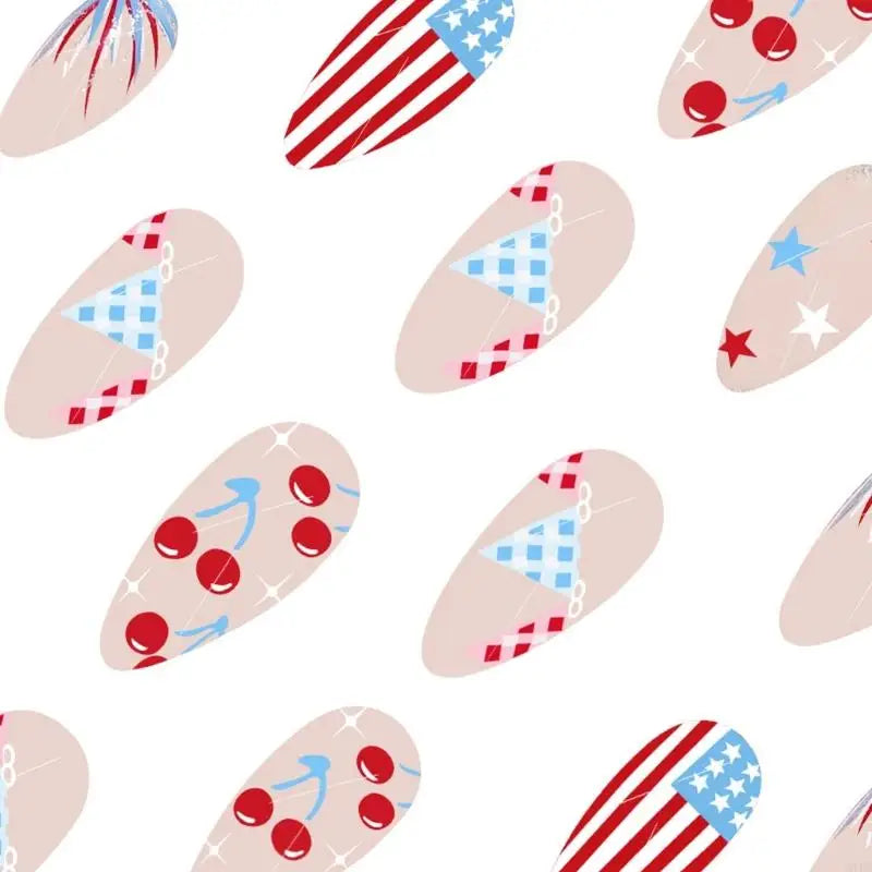Q1FB 24x 4th of July Press On Full Cover on Almond False