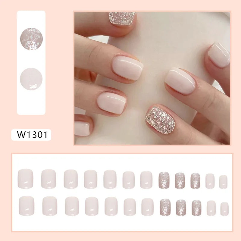 White Lips 24 Pcs Press on Nails Pink Gradient Fake Nails Glossy Artificial Finger Manicure Reusable False Nails for Women. Med Spa Nails. Aesthetic Nurse Nails