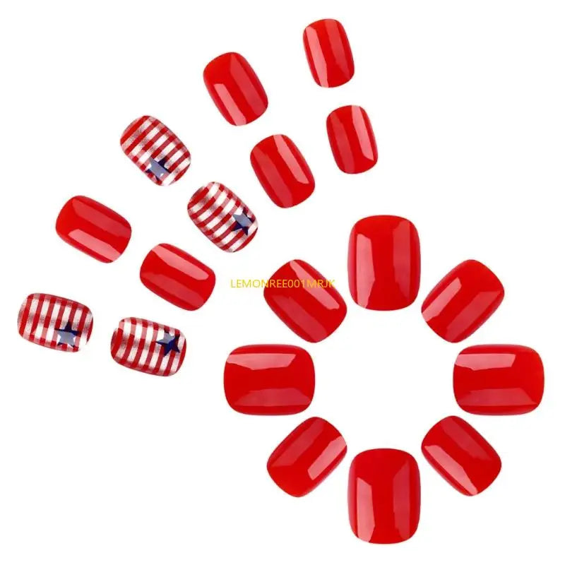M4YA 24 Pcs Independence Day False Star Artificial 4th of July Full Cover on Short Oval Press On
