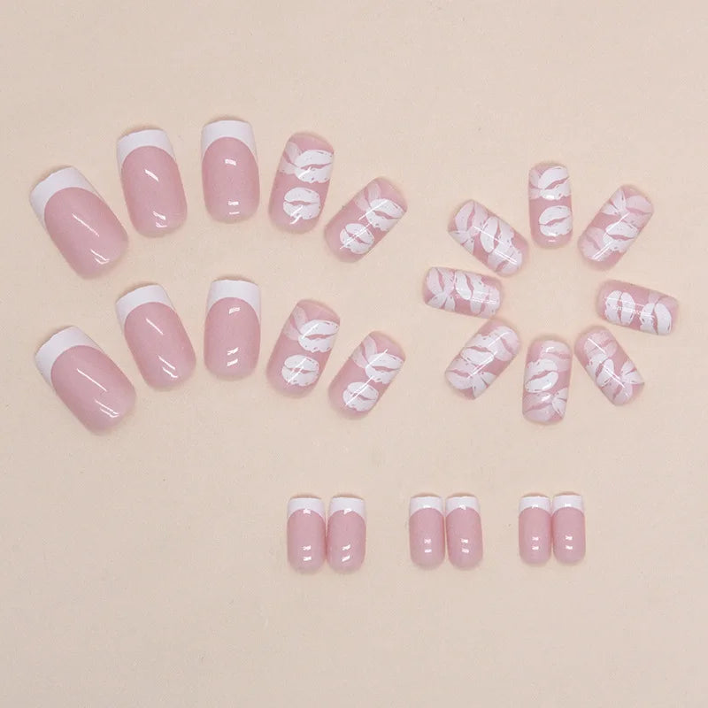 White Lips 24 Pcs Press on Nails Pink Gradient Fake Nails Glossy Artificial Finger Manicure Reusable False Nails for Women. Med Spa Nails. Aesthetic Nurse Nails