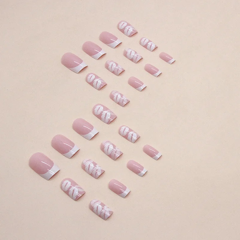 White Lips 24 Pcs Press on Nails Pink Gradient Fake Nails Glossy Artificial Finger Manicure Reusable False Nails for Women. Med Spa Nails. Aesthetic Nurse Nails
