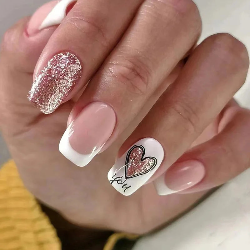 White Lips 24 Pcs Press on Nails Pink Gradient Fake Nails Glossy Artificial Finger Manicure Reusable False Nails for Women. Med Spa Nails. Aesthetic Nurse Nails