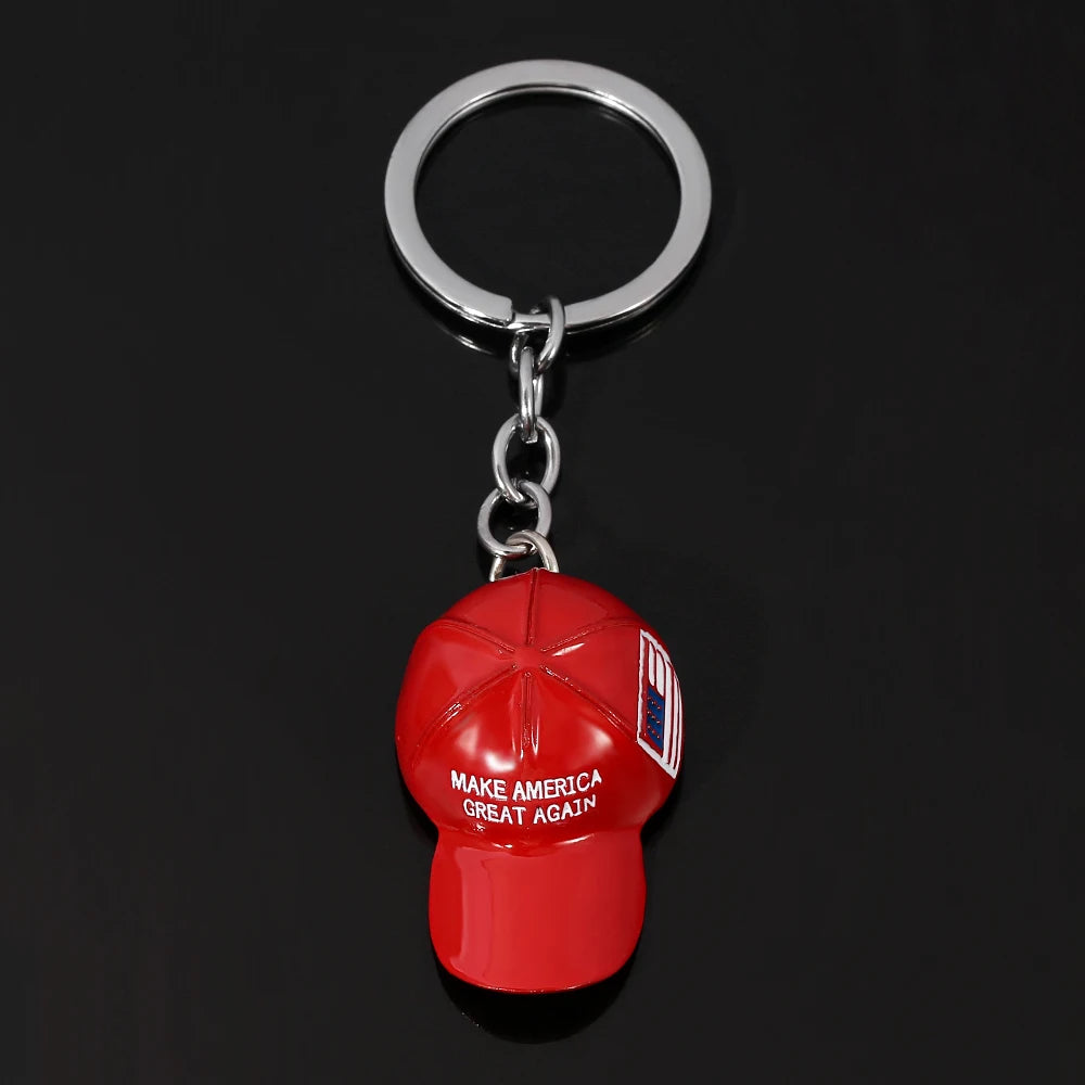Trump Red Hat Pendant Keychain American Flag Hat Make America Great Again Metal Key Chain for Men Mesh Cap Car Key Ring Jewelry