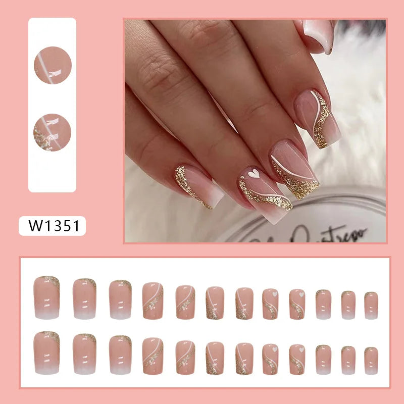 White Lips 24 Pcs Press on Nails Pink Gradient Fake Nails Glossy Artificial Finger Manicure Reusable False Nails for Women. Med Spa Nails. Aesthetic Nurse Nails
