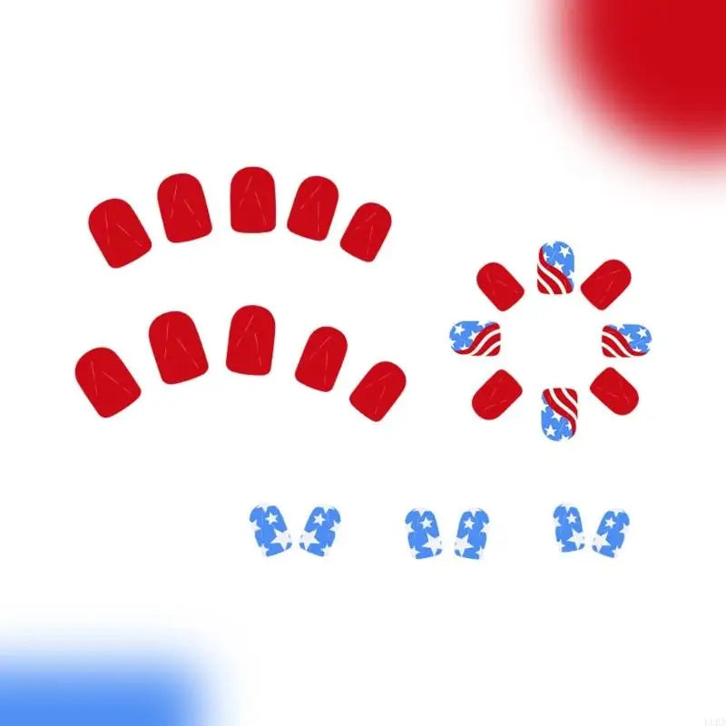 L8RD 4th of July Press on Square French Tip Fake Glues on for Womens