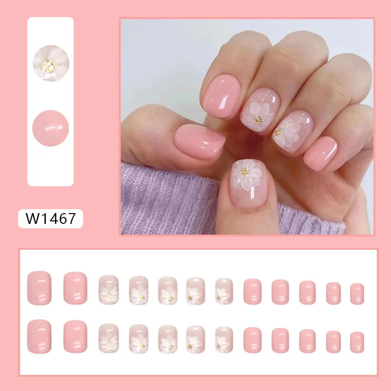 White Lips 24 Pcs Press on Nails Pink Gradient Fake Nails Glossy Artificial Finger Manicure Reusable False Nails for Women. Med Spa Nails. Aesthetic Nurse Nails