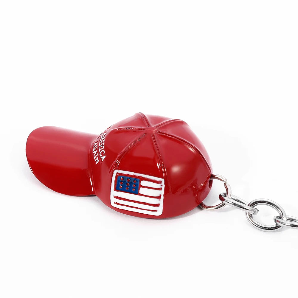 Trump Red Hat Pendant Keychain American Flag Hat Make America Great Again Metal Key Chain for Men Mesh Cap Car Key Ring Jewelry