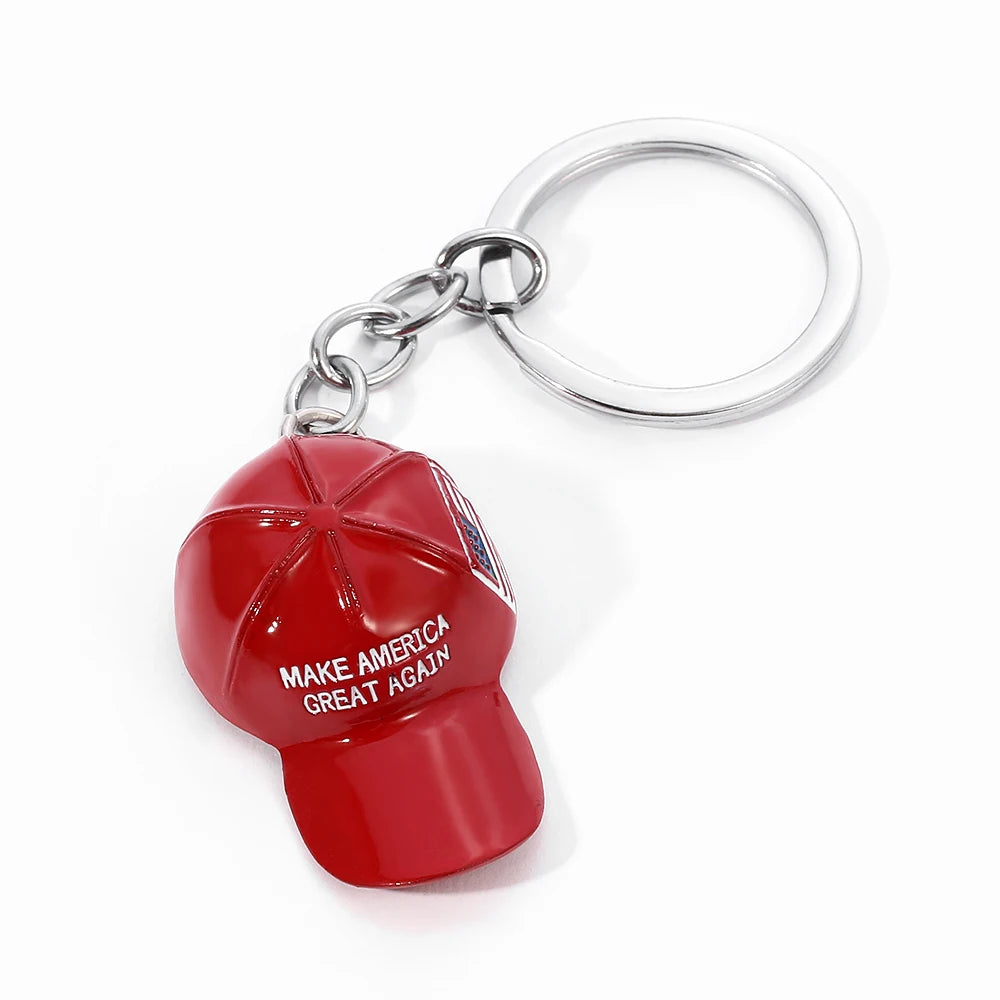 Trump Red Hat Pendant Keychain American Flag Hat Make America Great Again Metal Key Chain for Men Mesh Cap Car Key Ring Jewelry