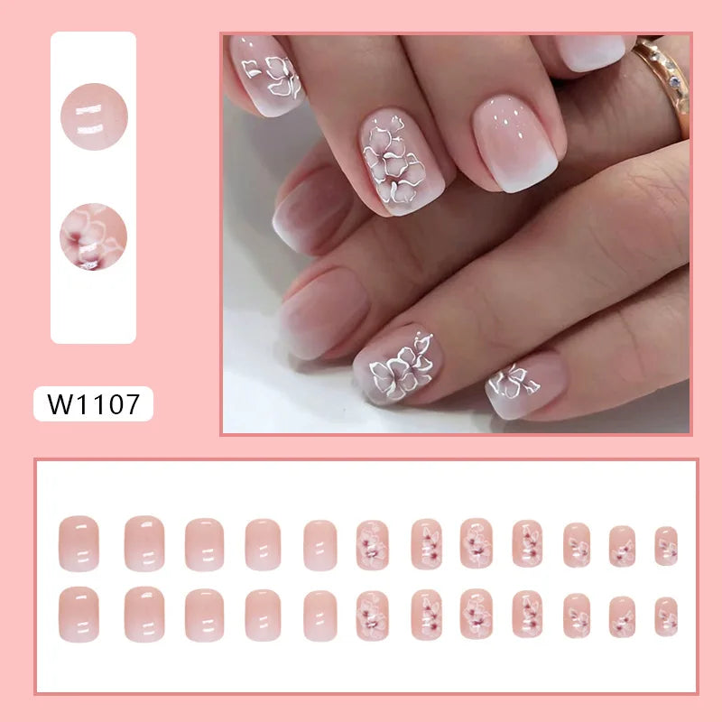 White Lips 24 Pcs Press on Nails Pink Gradient Fake Nails Glossy Artificial Finger Manicure Reusable False Nails for Women. Med Spa Nails. Aesthetic Nurse Nails