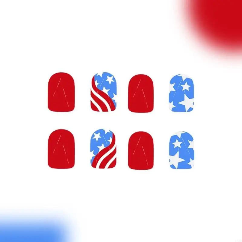 L8RD 4th of July Press on Square French Tip Fake Glues on for Womens