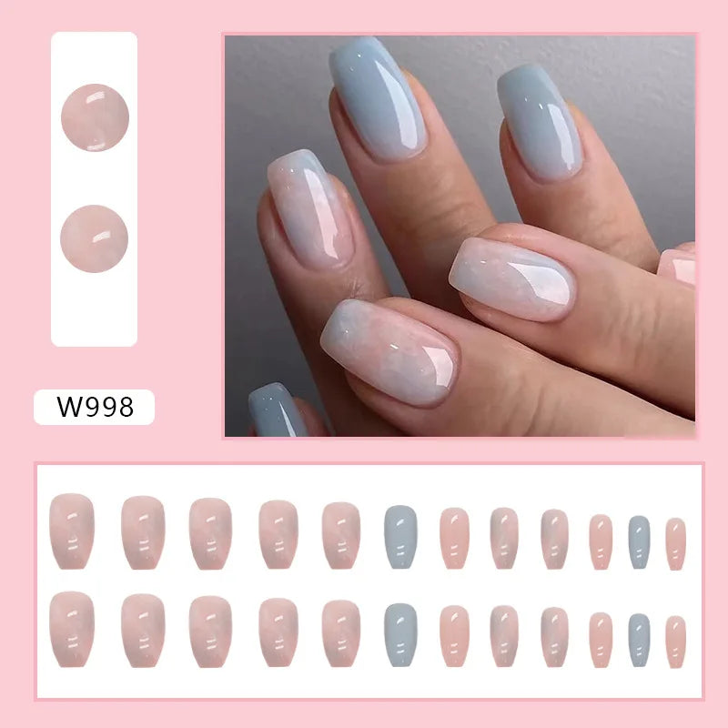 White Lips 24 Pcs Press on Nails Pink Gradient Fake Nails Glossy Artificial Finger Manicure Reusable False Nails for Women. Med Spa Nails. Aesthetic Nurse Nails
