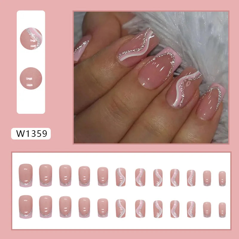 White Lips 24 Pcs Press on Nails Pink Gradient Fake Nails Glossy Artificial Finger Manicure Reusable False Nails for Women. Med Spa Nails. Aesthetic Nurse Nails