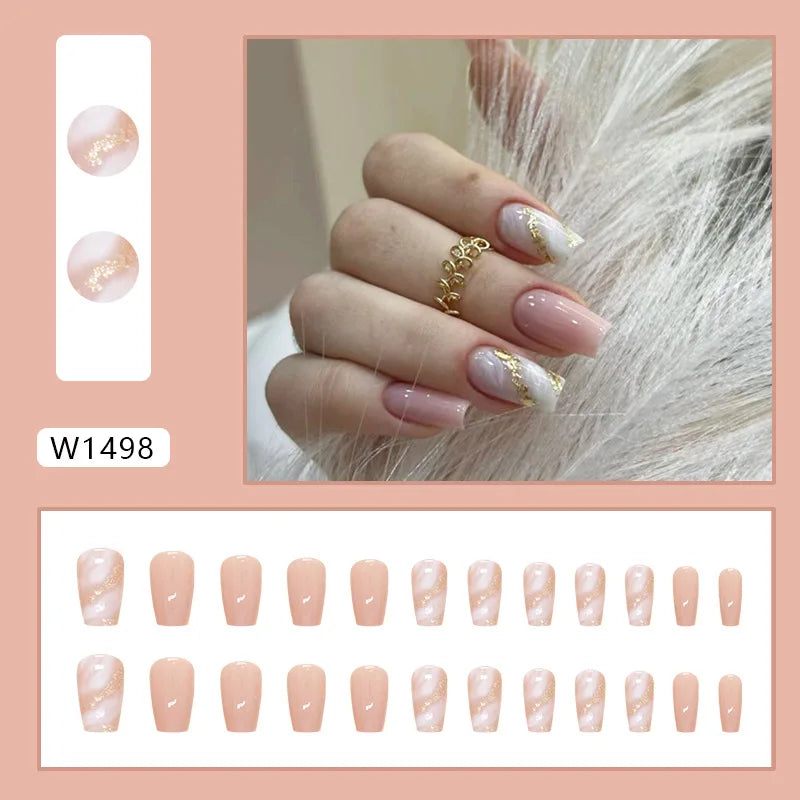 White Lips 24 Pcs Press on Nails Pink Gradient Fake Nails Glossy Artificial Finger Manicure Reusable False Nails for Women. Med Spa Nails. Aesthetic Nurse Nails
