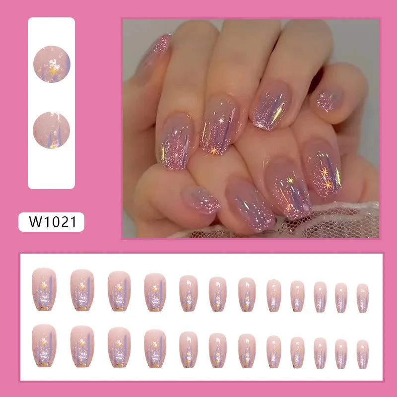 White Lips 24 Pcs Press on Nails Pink Gradient Fake Nails Glossy Artificial Finger Manicure Reusable False Nails for Women. Med Spa Nails. Aesthetic Nurse Nails