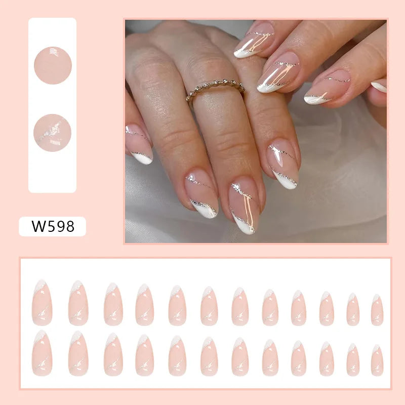 White Lips 24 Pcs Press on Nails Pink Gradient Fake Nails Glossy Artificial Finger Manicure Reusable False Nails for Women. Med Spa Nails. Aesthetic Nurse Nails