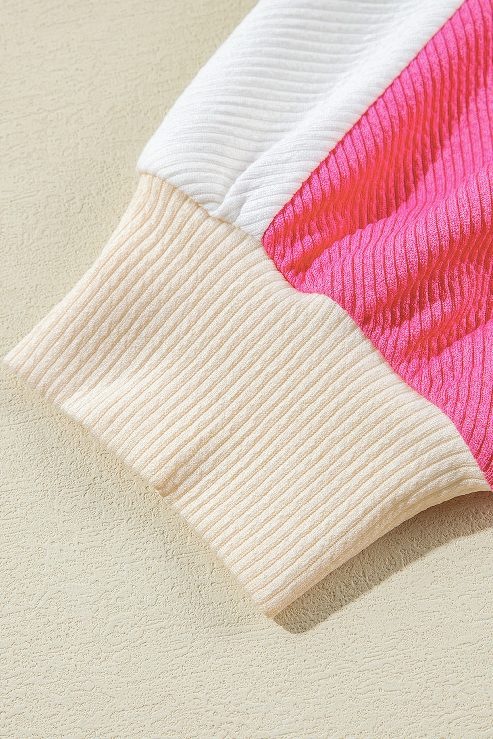 Pink Colorblock Patchwork Ribbed Oversized Sweatshirt