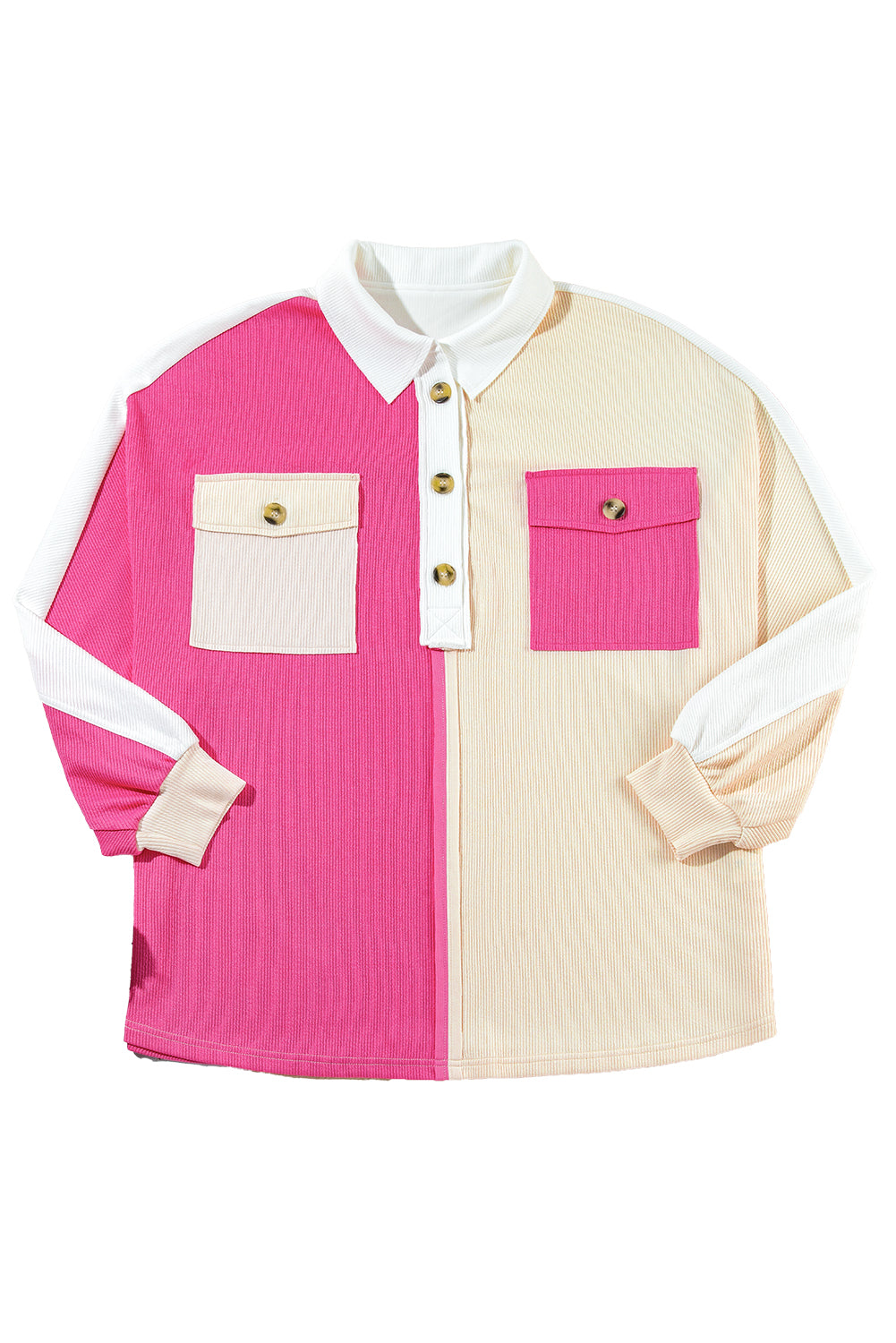 Pink Colorblock Patchwork Ribbed Oversized Sweatshirt