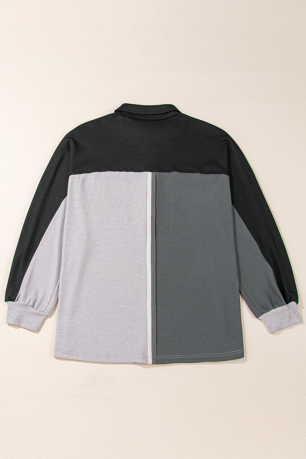 Pink Colorblock Patchwork Ribbed Oversized Sweatshirt
