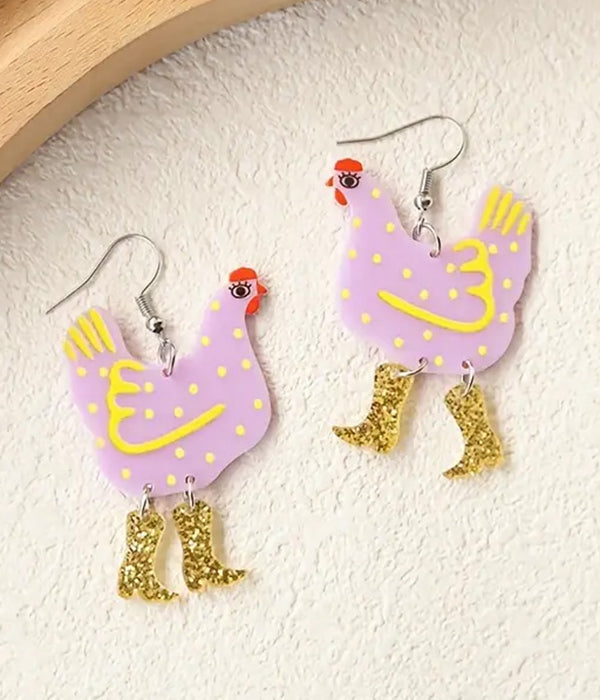 FARM THEME ACRYLIC CHICKEN BOOTS EARRING