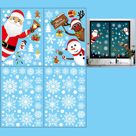 2024 Removable Christmas PVC Static Sticker Santa Elk Window Stickers Beautify Snowflake Wall Decals New Year Party Glass Paste