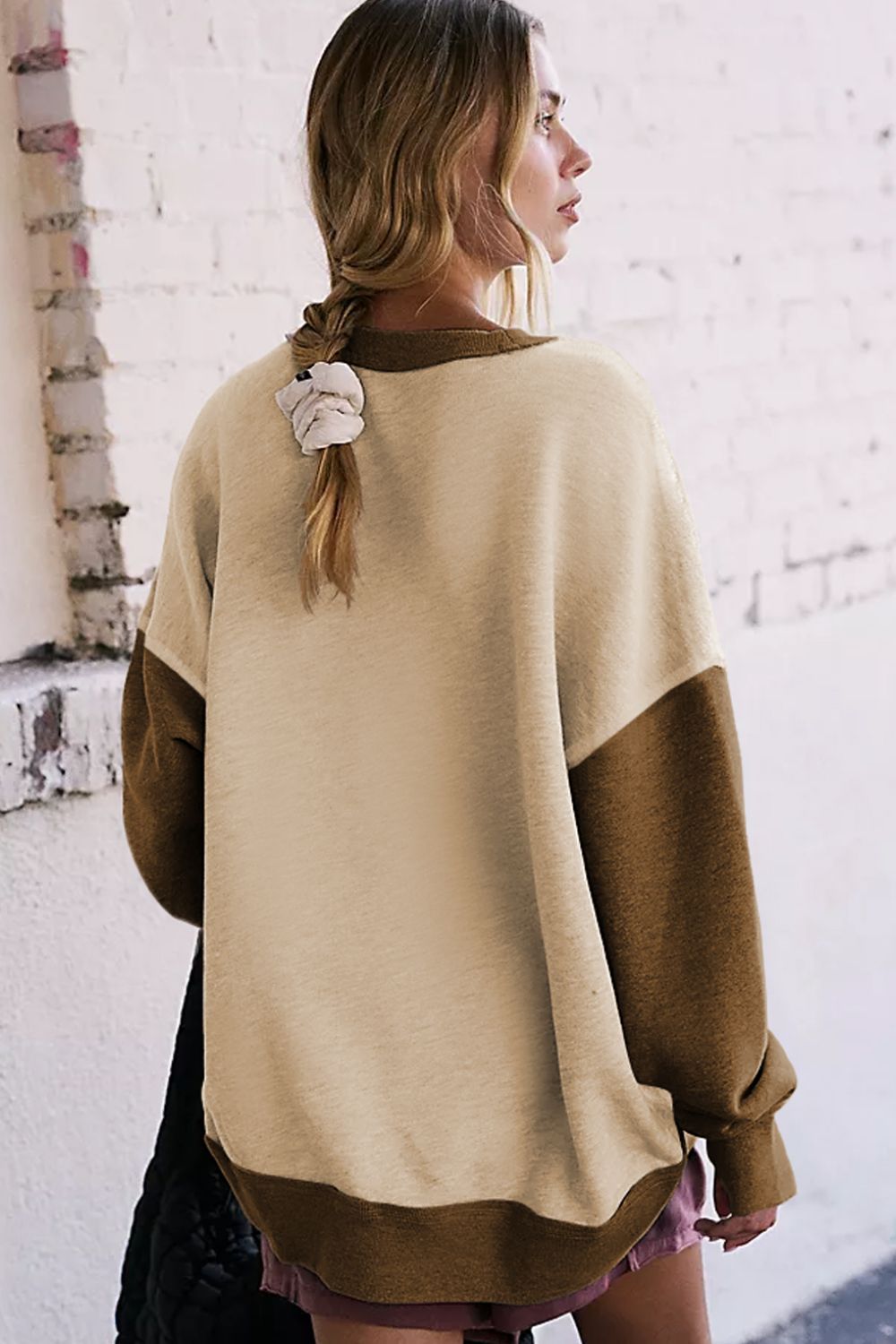 Color Block Round Neck Long Sleeve Sweatshirt